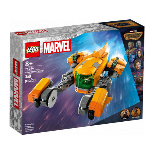 A LEGO Marvel Bébi Mordály hajója (76254) doboza elölről: látható a kész hajó, Mordály minifigura és a darabszám (330).