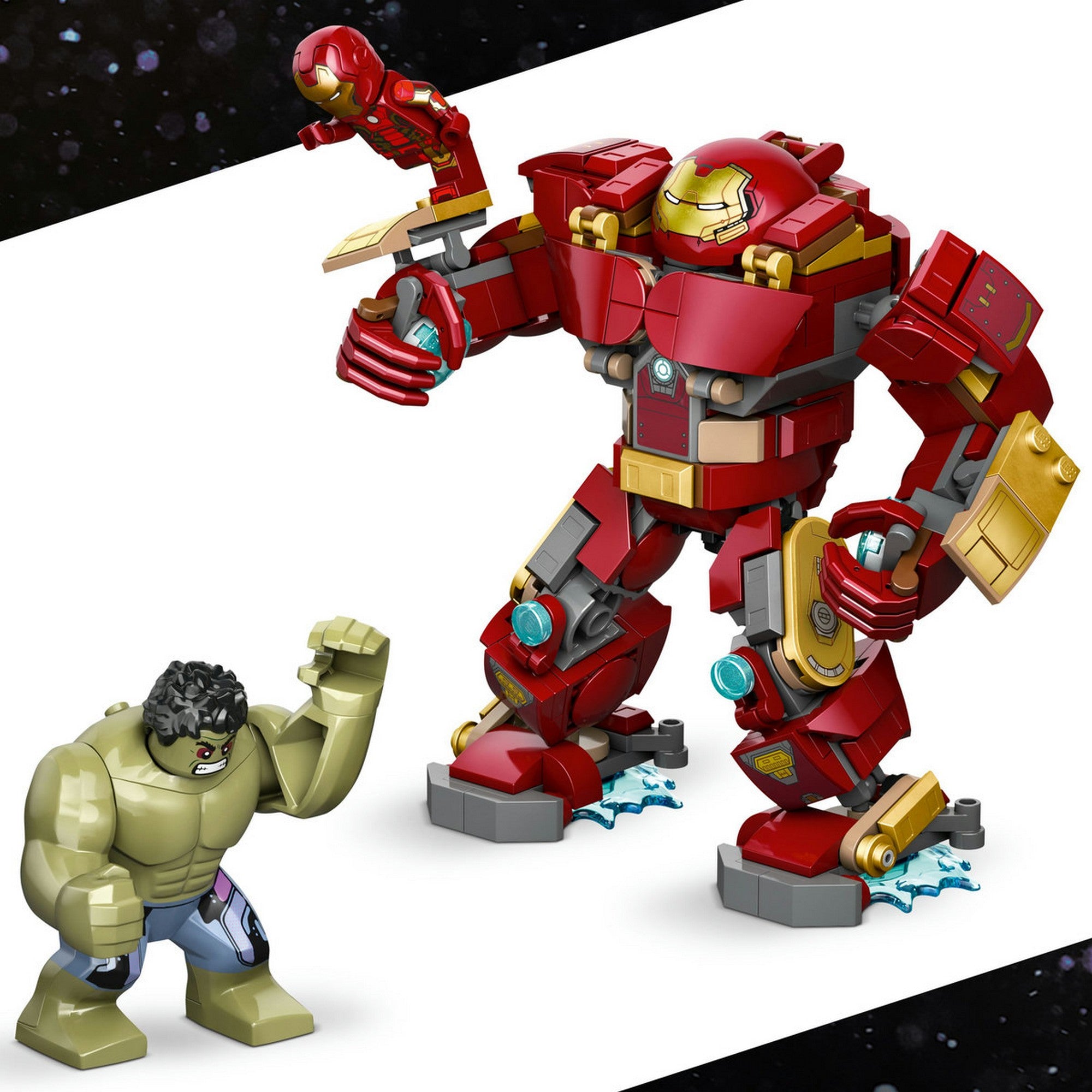 LEGO Marvel Epic Battle: Hulkbuster vs. The Hulk 76343 – Hulk és Hulkbuster figurák egymással szemben, harci pózban.