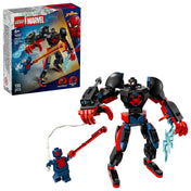 LEGO Marvel Miles Morales Mech vs. Spider-Man 2099 (76337) – A készlet doboza és a megépített Miles Morales robotfigura harci pózban.
