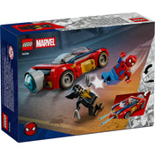 LEGO Marvel Spider-Man Car vs. Venomized Wolverine (76336) – A doboz hátoldala, Spider-Man autója és Venomizált Wolverine akciójelenetben.