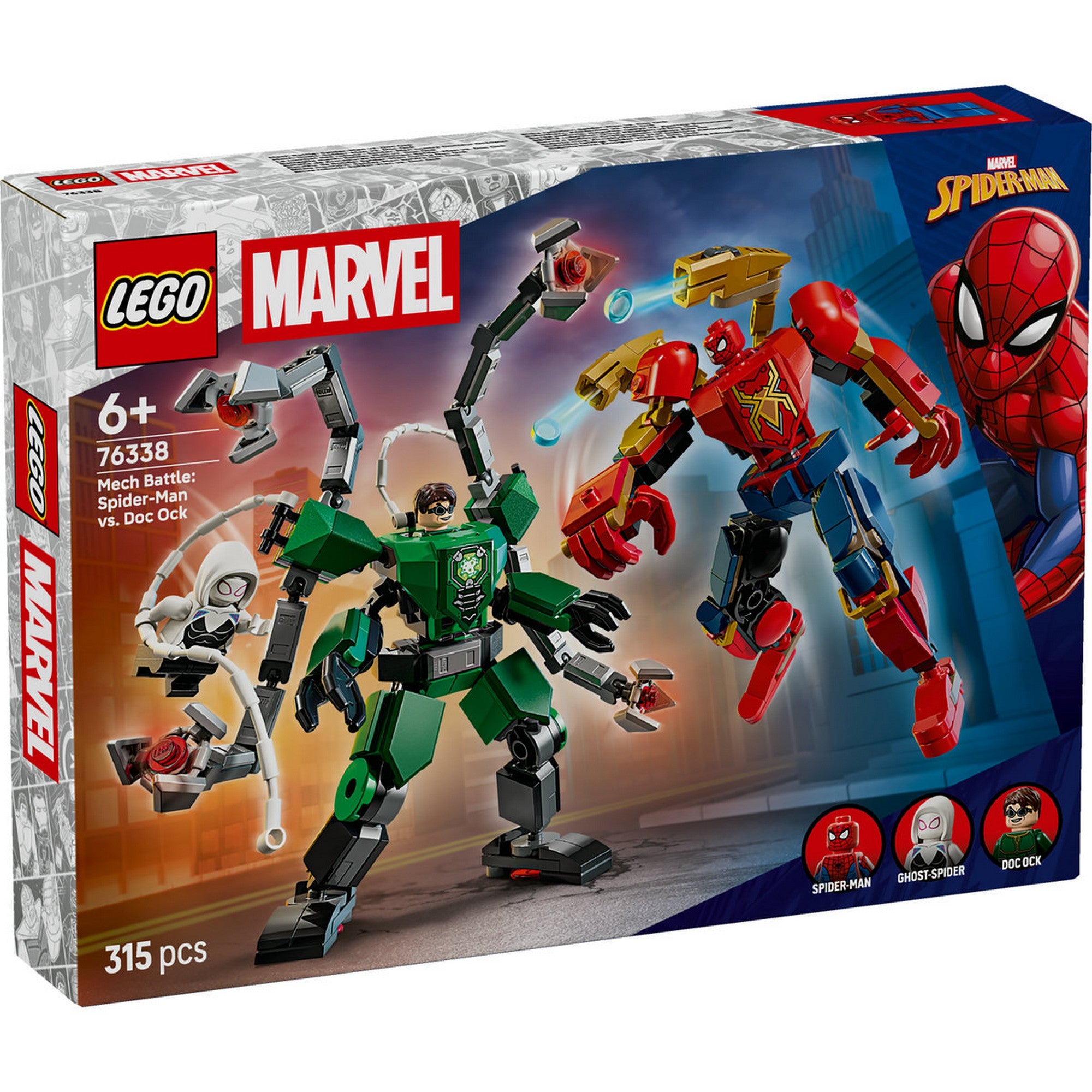 LEGO Marvel Mech Battle: Spider-Man vs. Doc Ock (76338) – A doboz előlapja, látványos harci jelenettel és minifigurákkal.