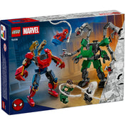 LEGO Marvel Mech Battle: Spider-Man vs. Doc Ock (76338) – A doboz hátoldala, a megépített robotokkal és játékfunkciókkal.
