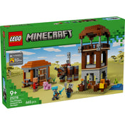 LEGO Minecraft A Fosztogató őrtorony és a Romboló (21278) készlet színes doboza, amelyen a készlet elemei és szereplői akcióban láthatók a Minecraft világ sivatagi tá
