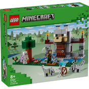 A LEGO Minecraft A farkas erődítmény (21261) készlet zöld doboza, amelyen a teljes játékkészlet grafikája, a karakterek és a farkasos kapu is szerepel, 8+ korosztályi ajánlással.