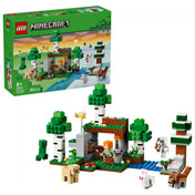 LEGO Minecraft Az első éjszaka kalandja (21593) teljes megépített játékkészlete a dobozképpel, Minecraft menedékkel, fákkal, folyóval, Alex figurával és ellenséges mobokkal.