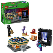 LEGO Minecraft Nether és End portál utazás (21584) – a készlet dobozképe, Nether és End jelenetekkel, Steve figurával és portállal.