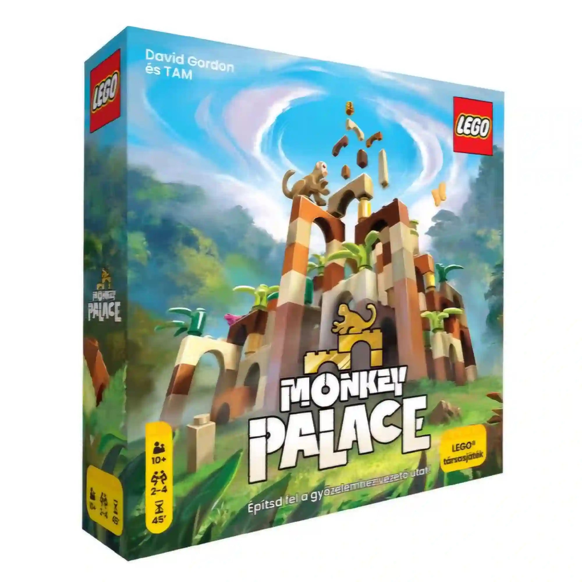 Monkey Palace magyar nyelvű társasjáték doboza dzsungelben álló LEGO palotával.