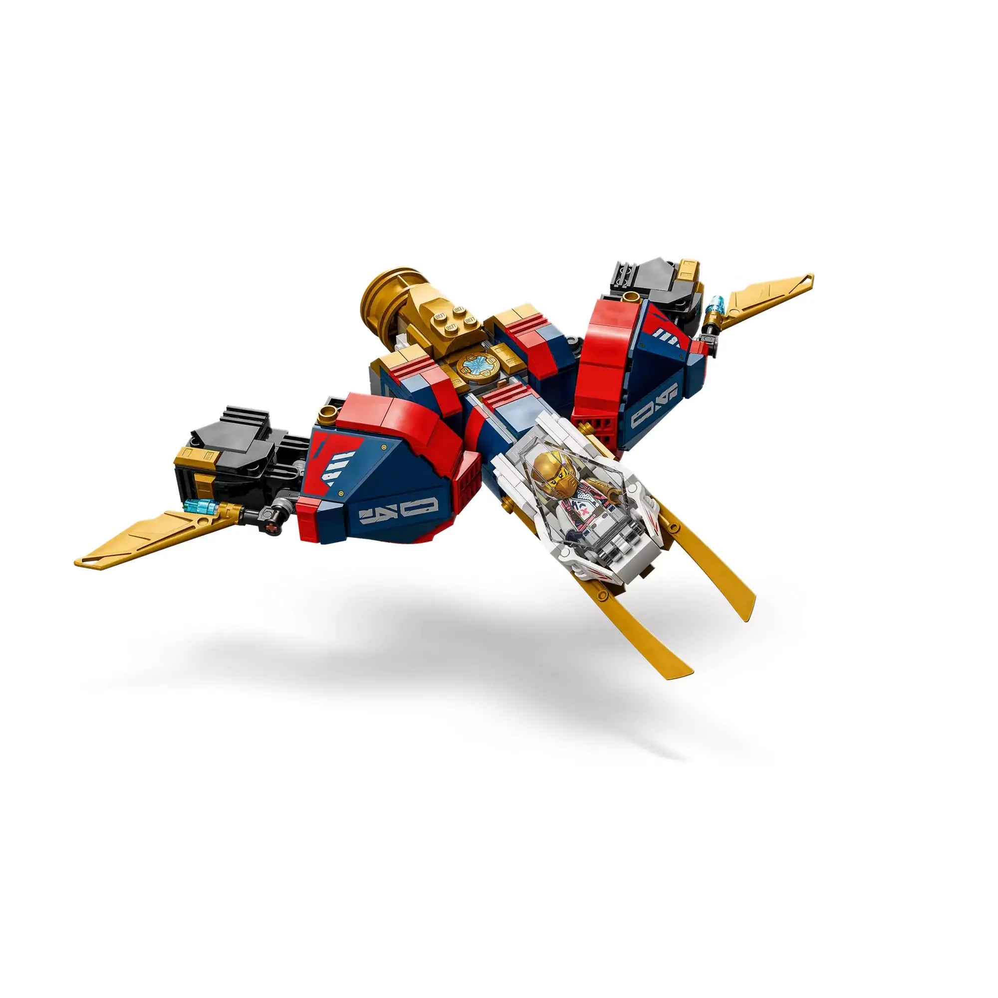 LEGO NINJAGO Zane kombinálható ultra robotja - Repülő modell (71834): Modern dizájnú repülő hajó forgó pilótafülkével és mozgatható szárnyakkal.