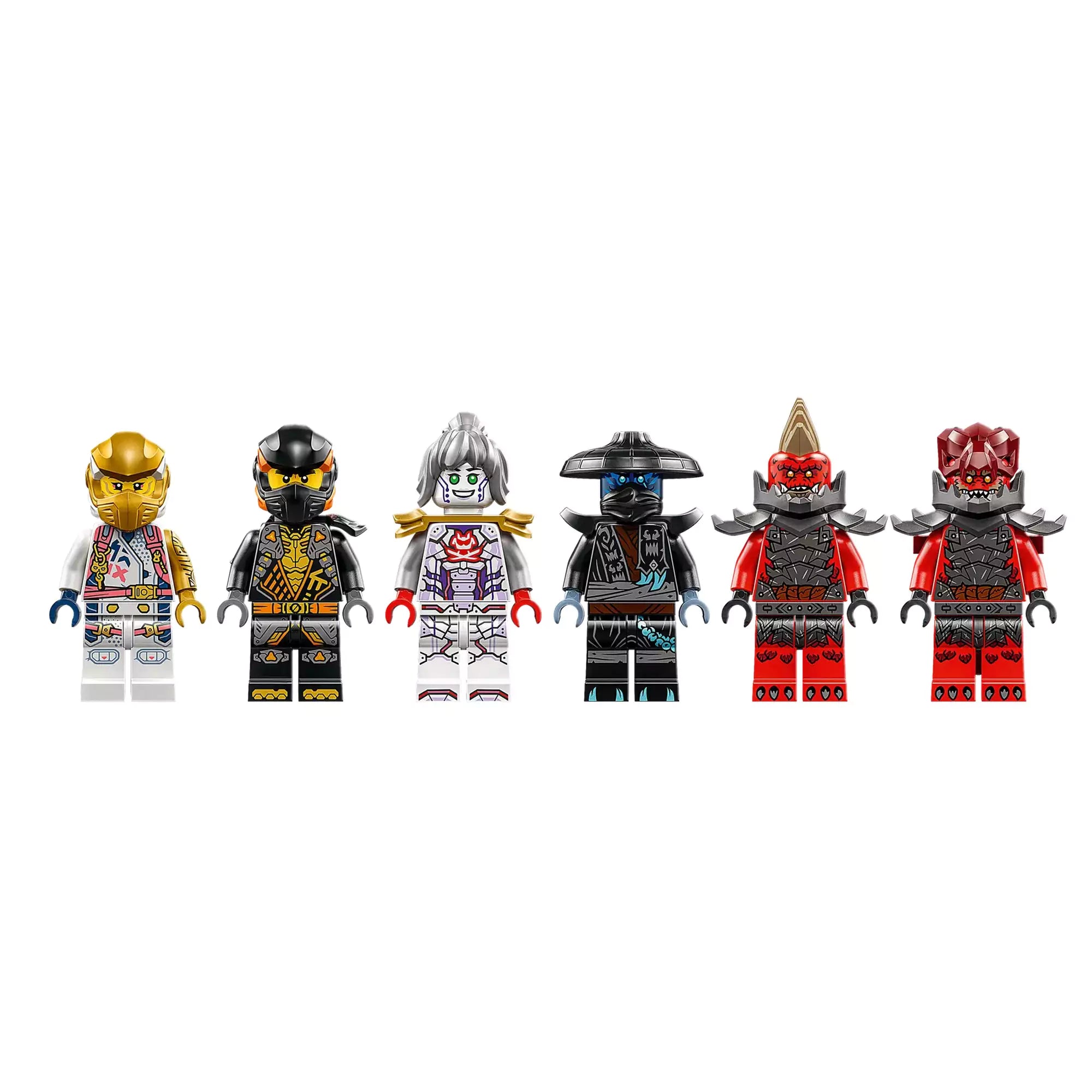 LEGO NINJAGO Zane kombinálható ultra robotja - Minifigurák (71834): Hat részletes minifigura, köztük Sora, Cole, Pixal és a dragoniai ellenségek.