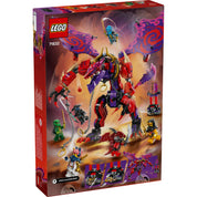 LEGO Ninjago Thunderfang, a káosz sárkánya 71832 lego dobozának hátoldala jelenik meg, amelyen Thunderfang más ikonikus karakterekkel harcol. 