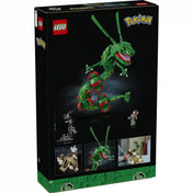 LEGO Pokémon: Rayquaza 72168 dobozának hátoldala a mozgatható Rayquaza modell és a készlet részleteinek bemutatásával.