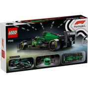 LEGO Speed Champions Aston Martin Aramco F1 AMR24 versenyautó 77245 hátoldali dobozkép, több nézetet is bemutatva.