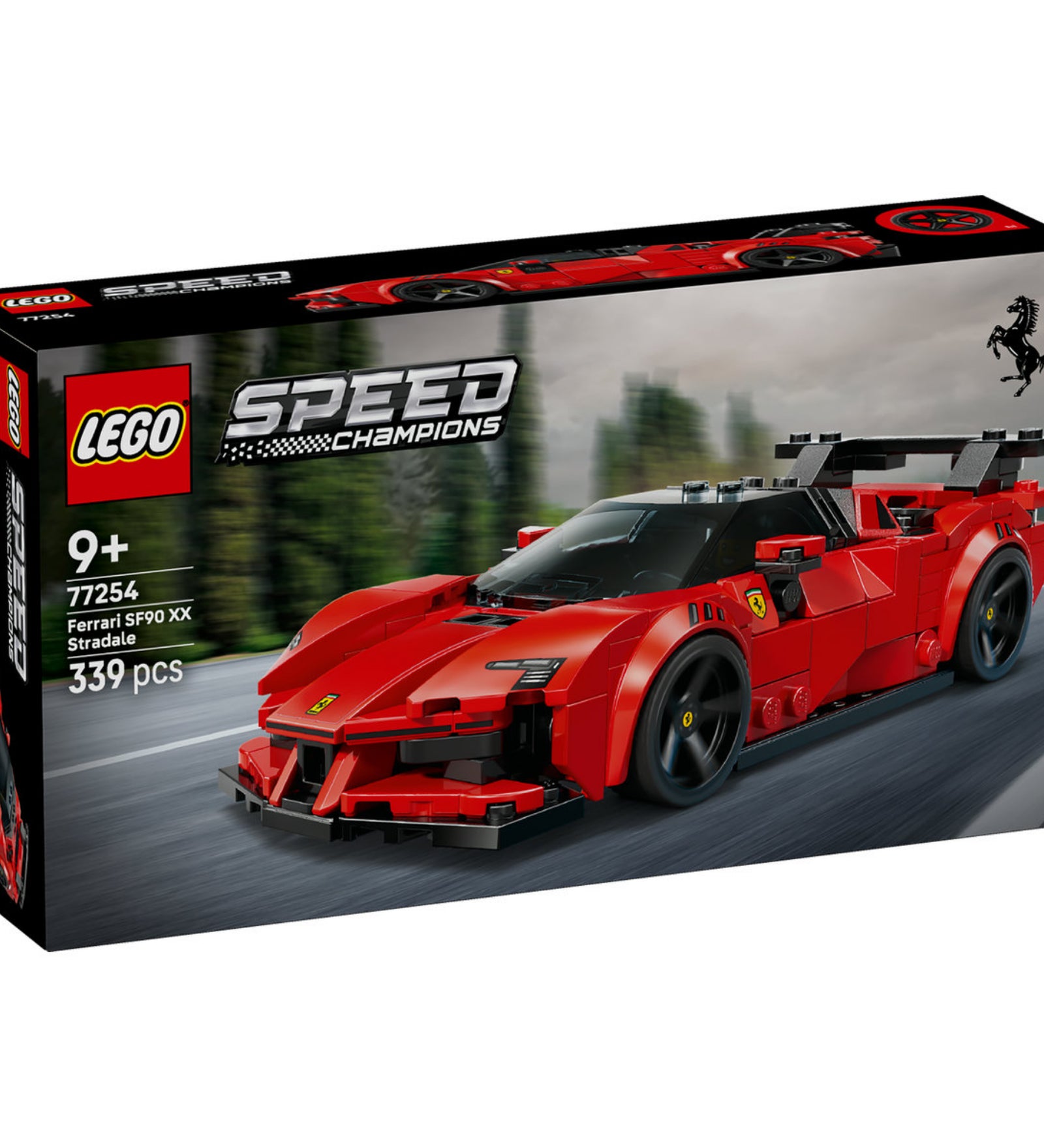 LEGO Speed Champions Ferrari SF90 XX Stradale (77254) dobozkép, piros Ferrari sportautóval.