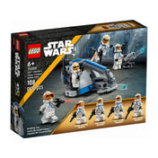 A LEGO Star Wars 75359-es készlet színes doboza, előtérben a klónkatonák és az ágyú, háttérben városi jelenettel. A doboz alján a négy minifigura is megjelenik névvel.