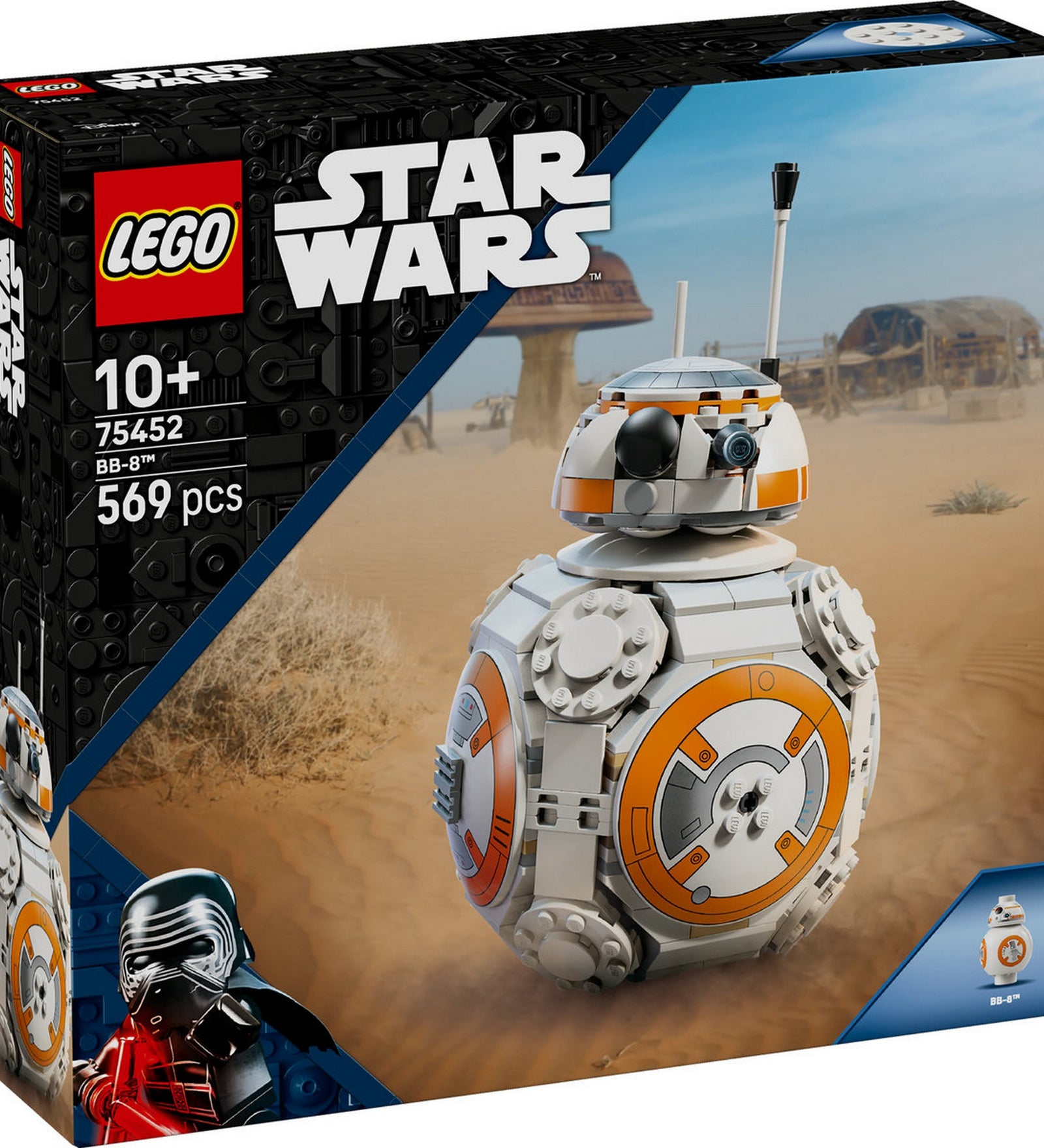 LEGO Star Wars BB-8 (75452) – Dobozkép a megépíthető BB-8 LEGO droidról sivatagi háttérrel.