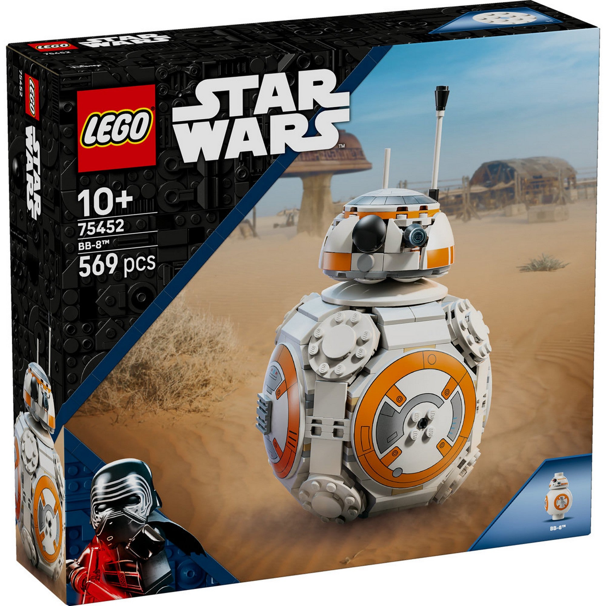 LEGO Star Wars BB-8 (75452) – Dobozkép a megépíthető BB-8 LEGO droidról sivatagi háttérrel.