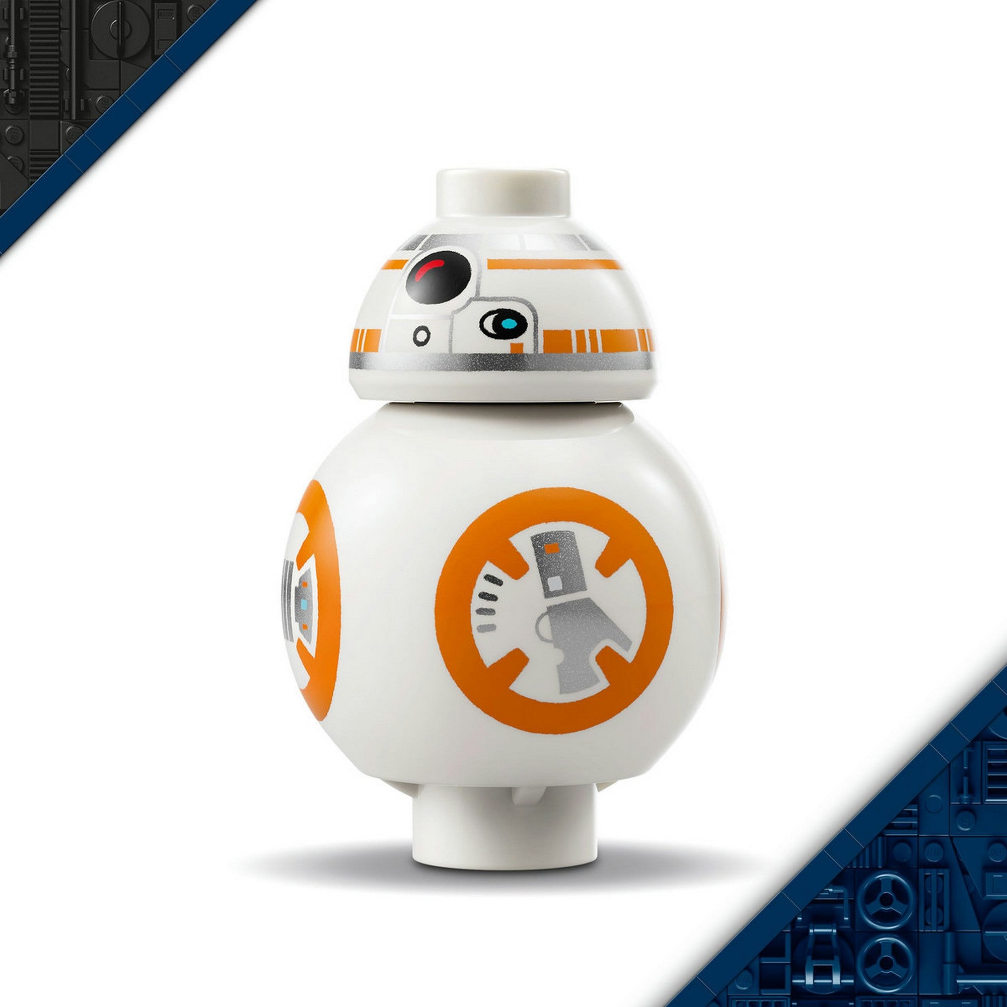 LEGO Star Wars BB-8 (75452) – BB-8 droid részletközelről, fehér-narancs gömb alakú LEGO modell.