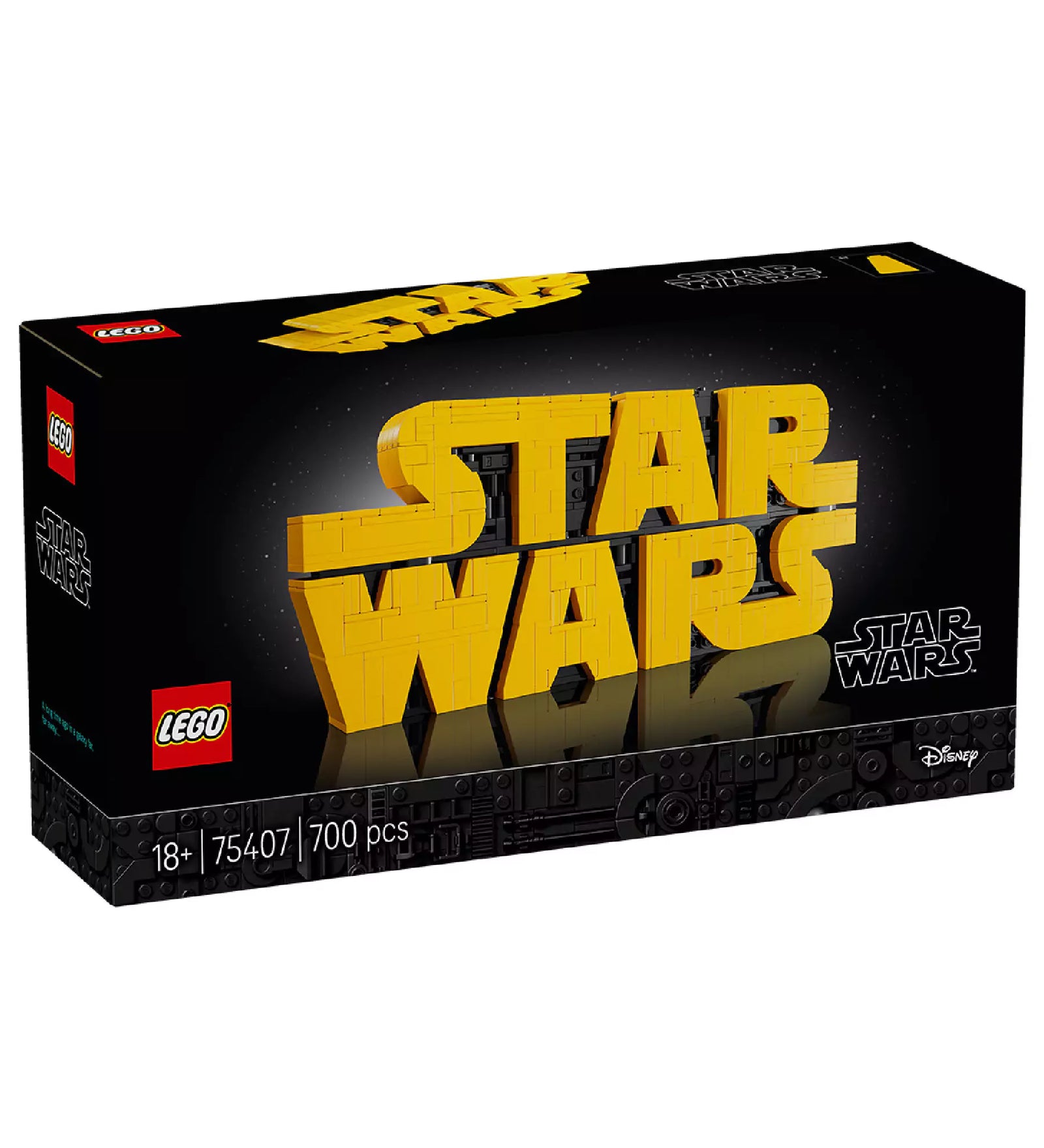 LEGO Star Wars – Star Wars logó (75407) készlet doboza sárga logóval és fekete háttérrel, 700 darabos szett felnőtteknek.