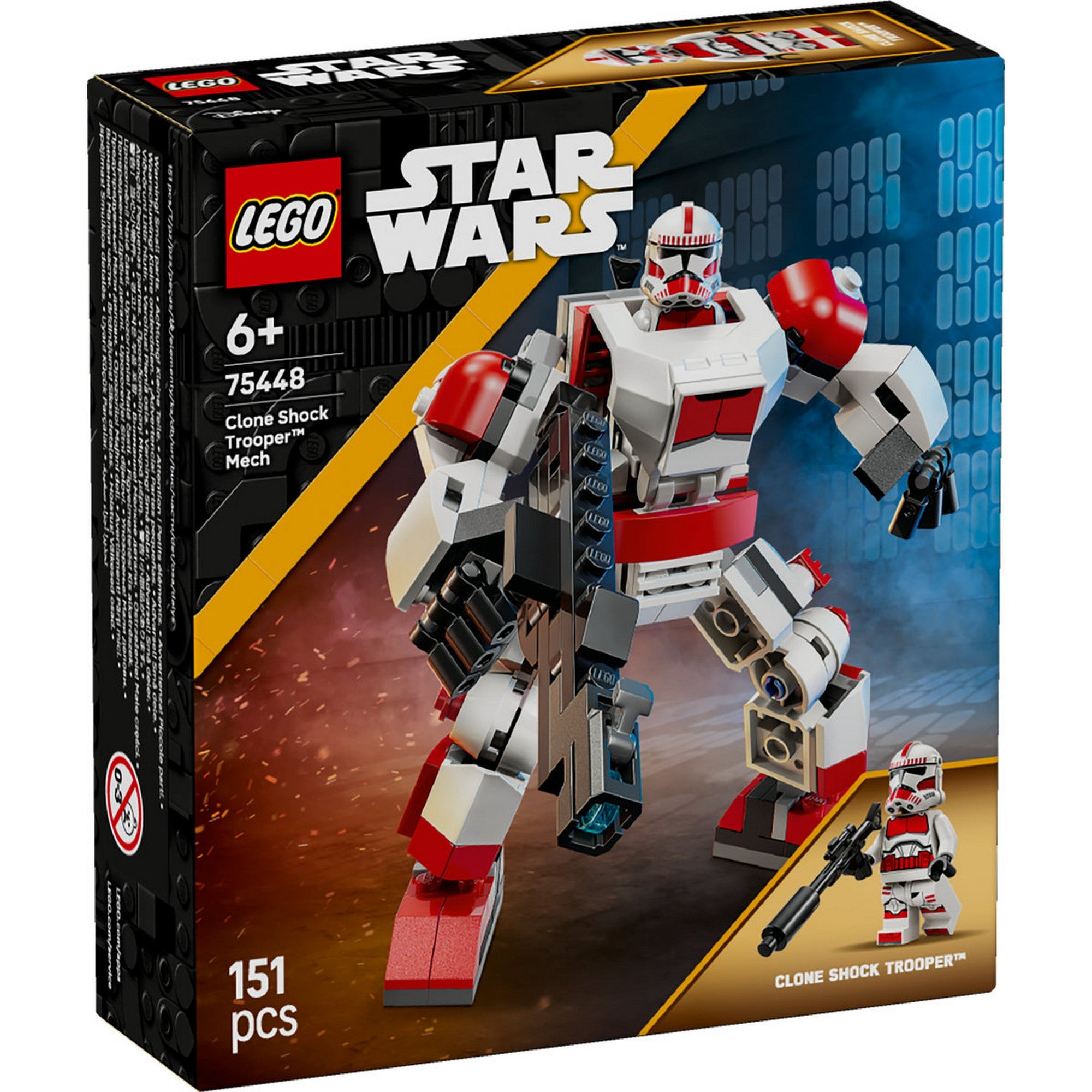 LEGO Star Wars Clone Shock Trooper Mech (75448) – Dobozkép a megépíthető Clone Shock Trooper mechával és a hozzá tartozó minifigurával.