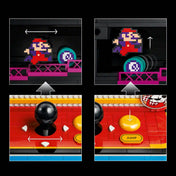 LEGO Super Mario: Donkey Kong játékgép 72051 mozgatható Mario figurája joystickkal és ugrás gombbal irányítható.