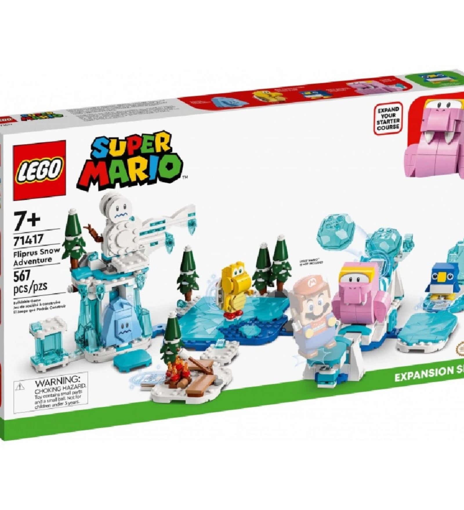 LEGO Super Mario Fliprus havas kaland kiegészítő szett (71417) doboza elölnézetből, a játékelemek grafikáival és 567 darabos jelzéssel.