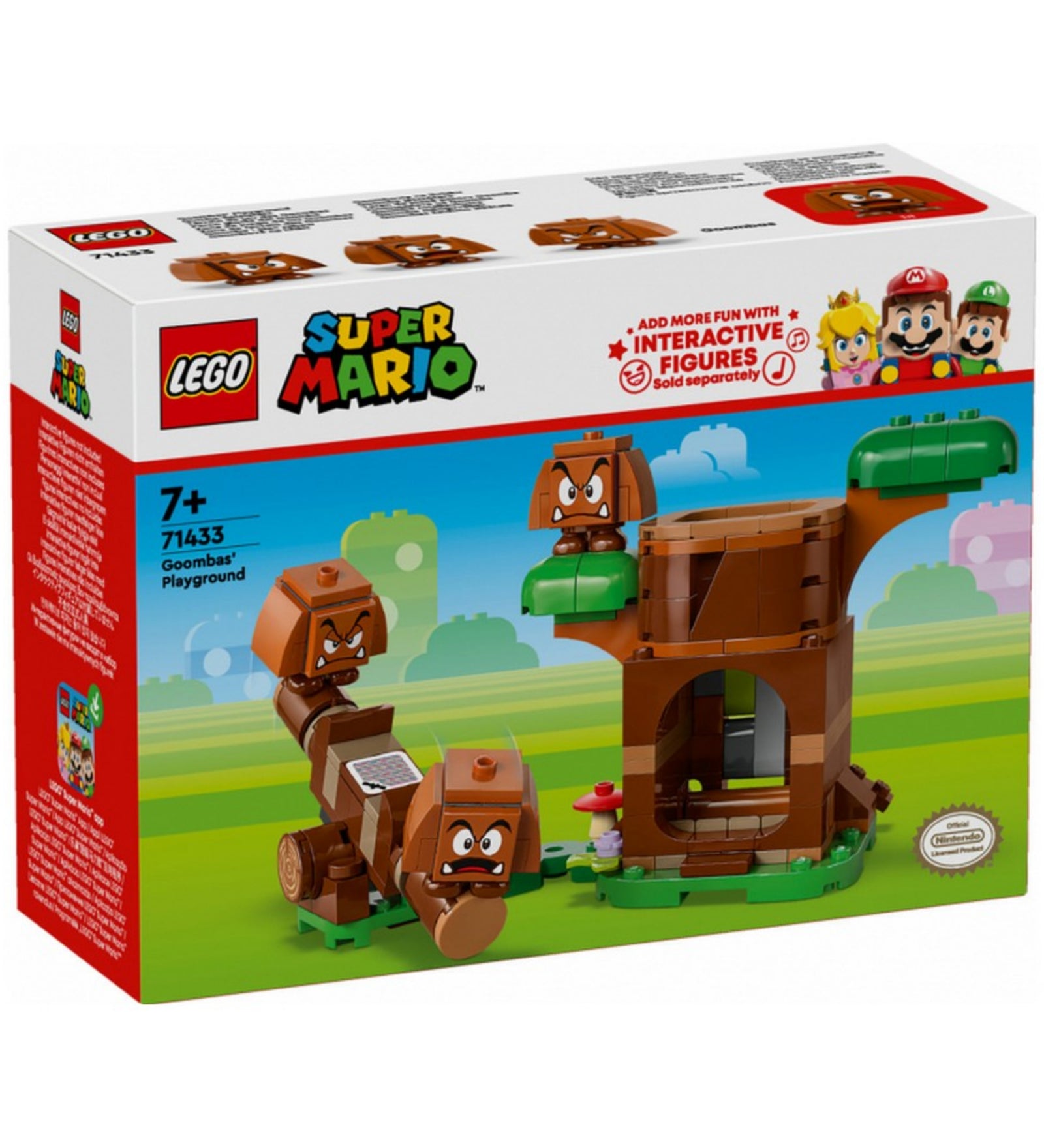 A LEGO Super Mario Goomba játszótér (71433) szett dobozának előlapi képe, színes háttérrel és a készlet fő elemeivel.