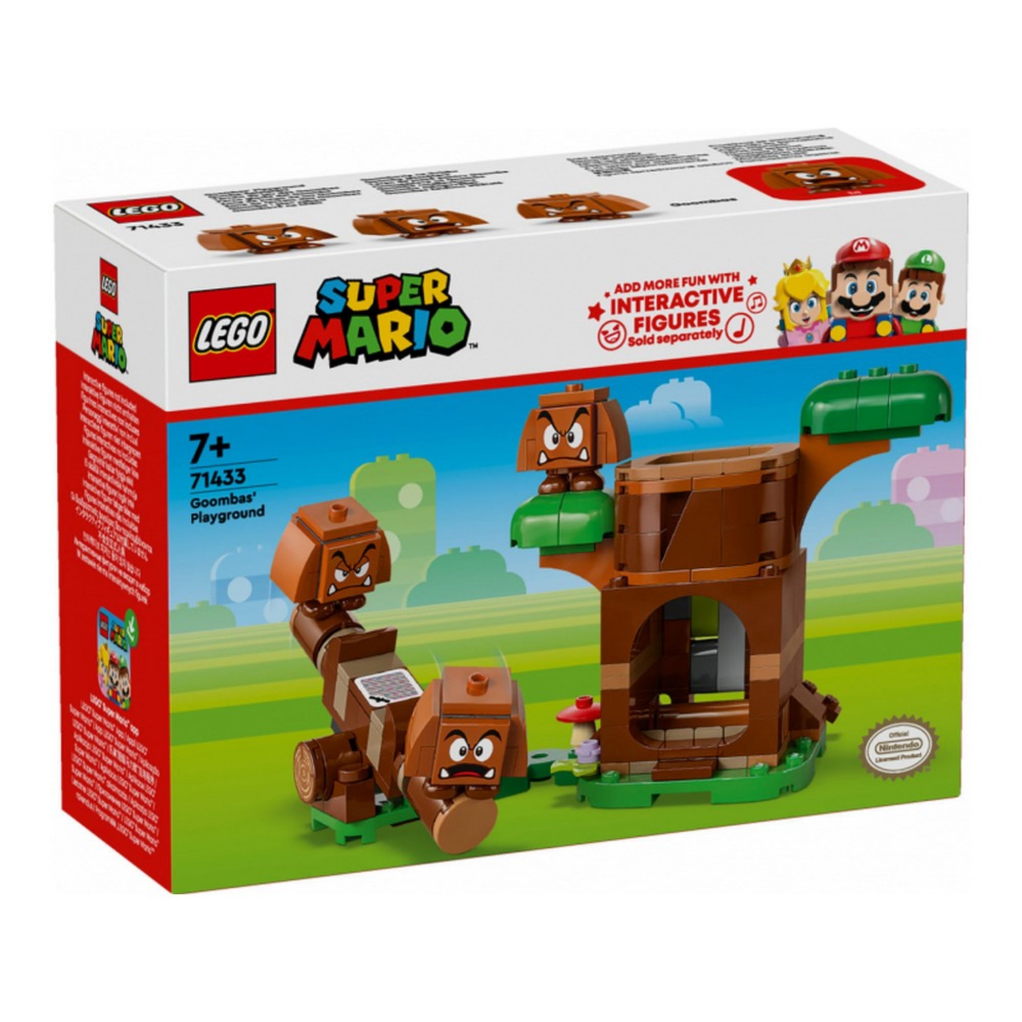 A LEGO Super Mario Goomba játszótér (71433) szett dobozának előlapi képe, színes háttérrel és a készlet fő elemeivel.