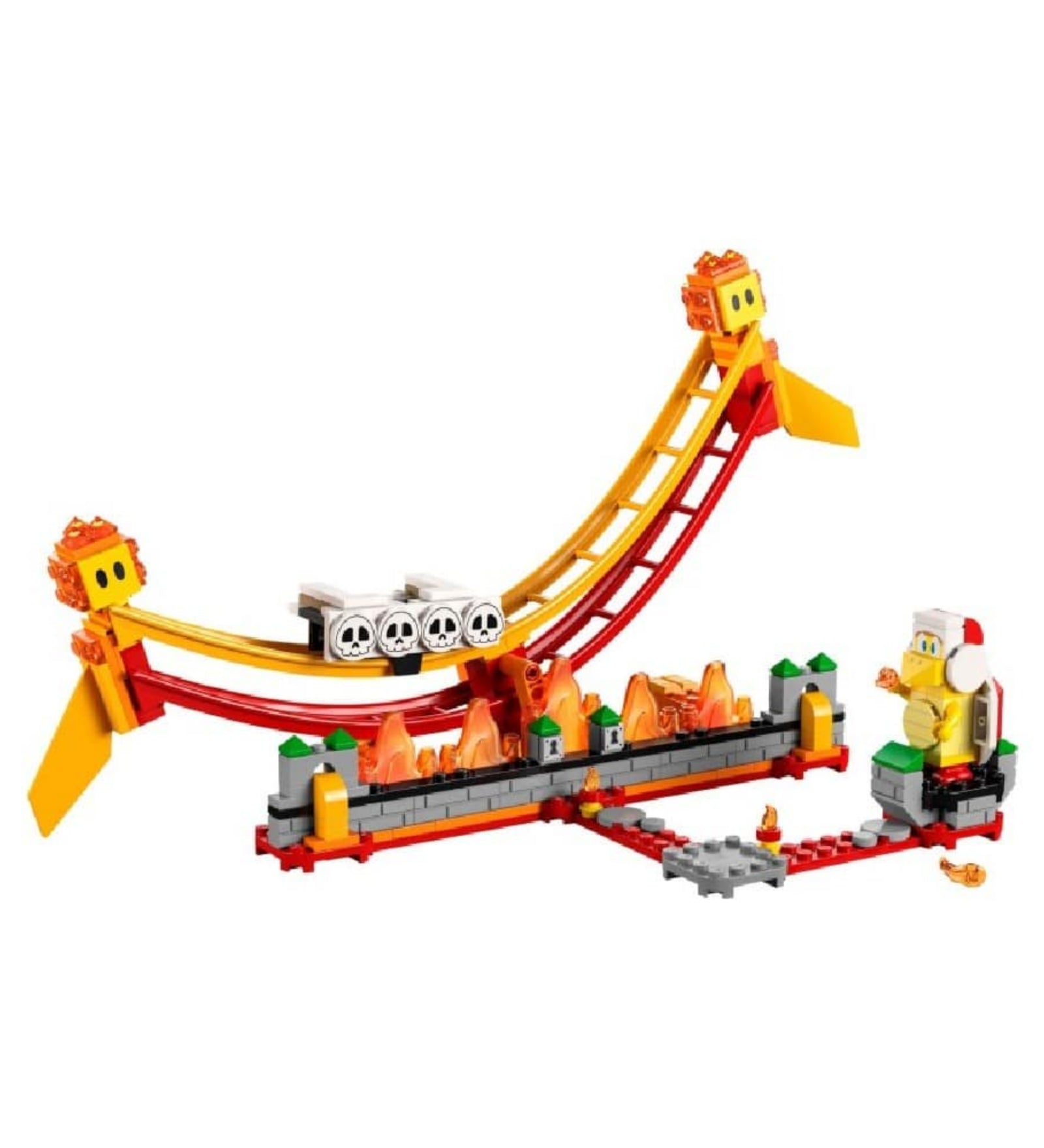 LEGO Super Mario Lavahullám-lovaglás (71416) összeállított játékszint piros-sárga hullámvasúttal és lávás tereppel.