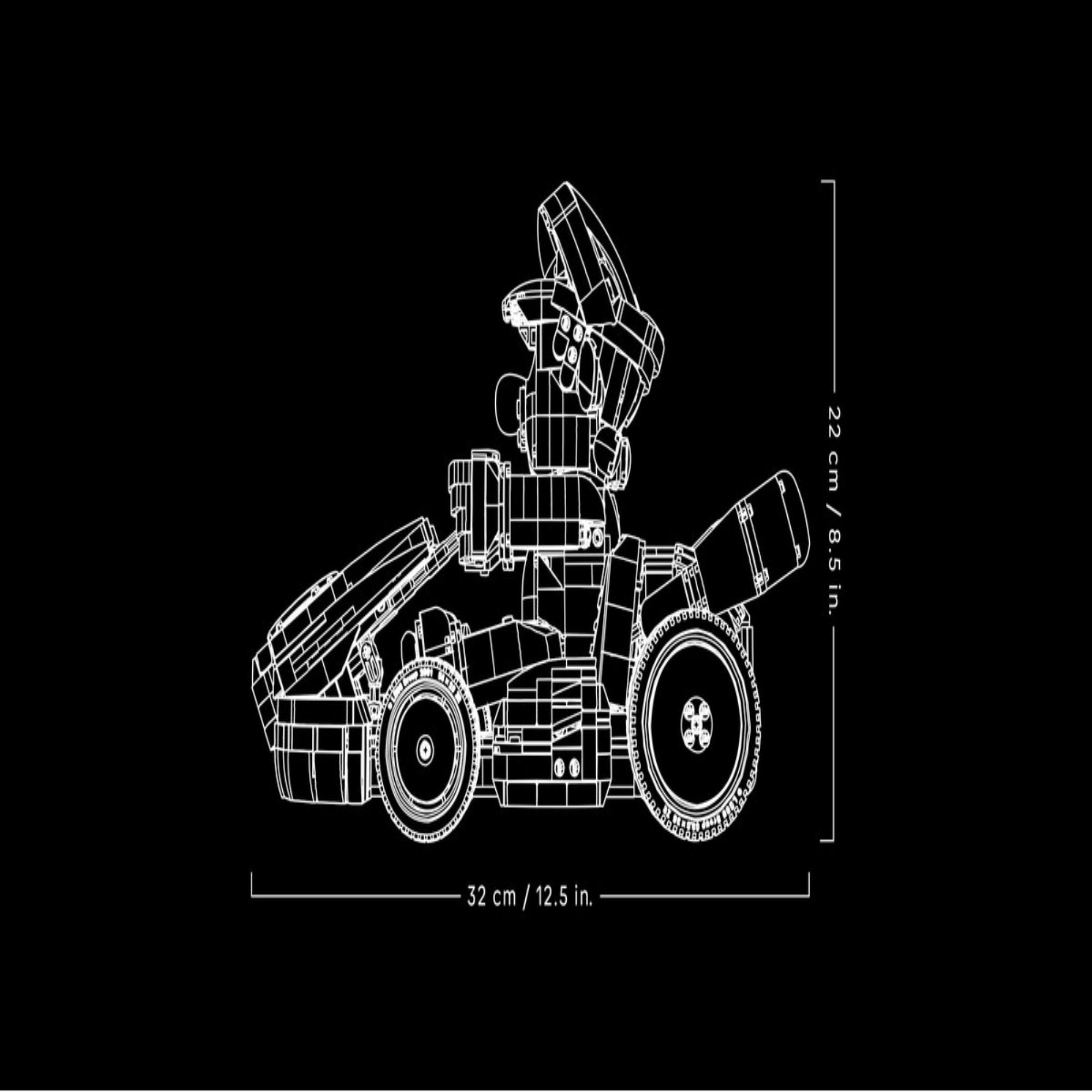 A LEGO Super Mario Mario Kart Mario & Standard Kart (72037) méreteit bemutató illusztráció – 22 cm magas és 32 cm hosszú modell oldalnézetből.