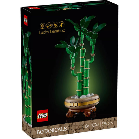 A LEGO Szerencsebambusz (10344) készlet doboza, amely 325 darabból áll, és egy elegáns, részletesen kidolgozott bambuszmodell építését teszi lehetővé