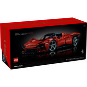 A LEGO Technic Ferrari Daytona SP3 42143 szett elegáns fekete-piros doboza, rajta a sportautó látványos képe és a darabszám (3778 db).