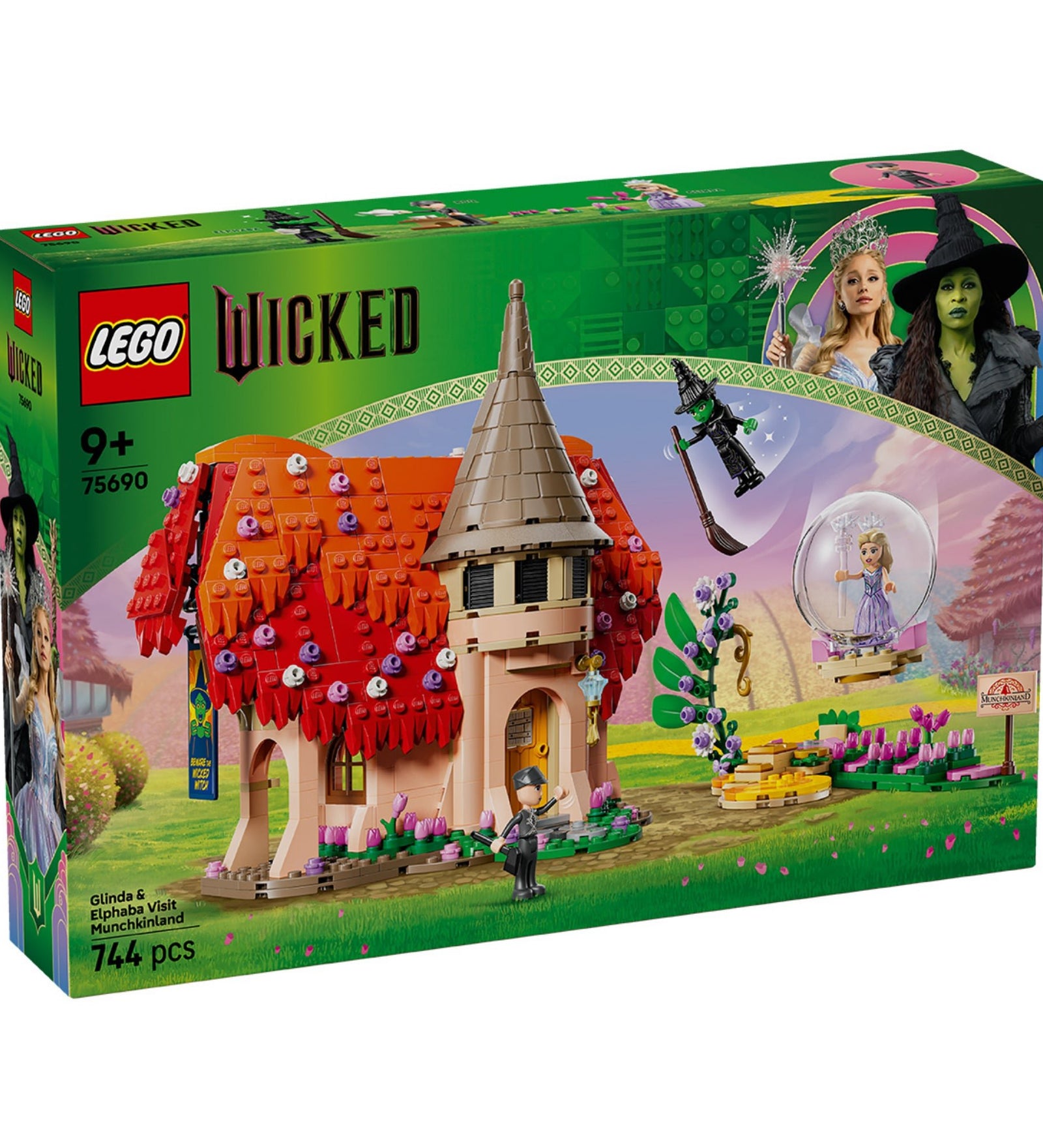 LEGO Wicked 75690 doboz elölnézet – Munchkinland ház és karakterek látványos grafikával