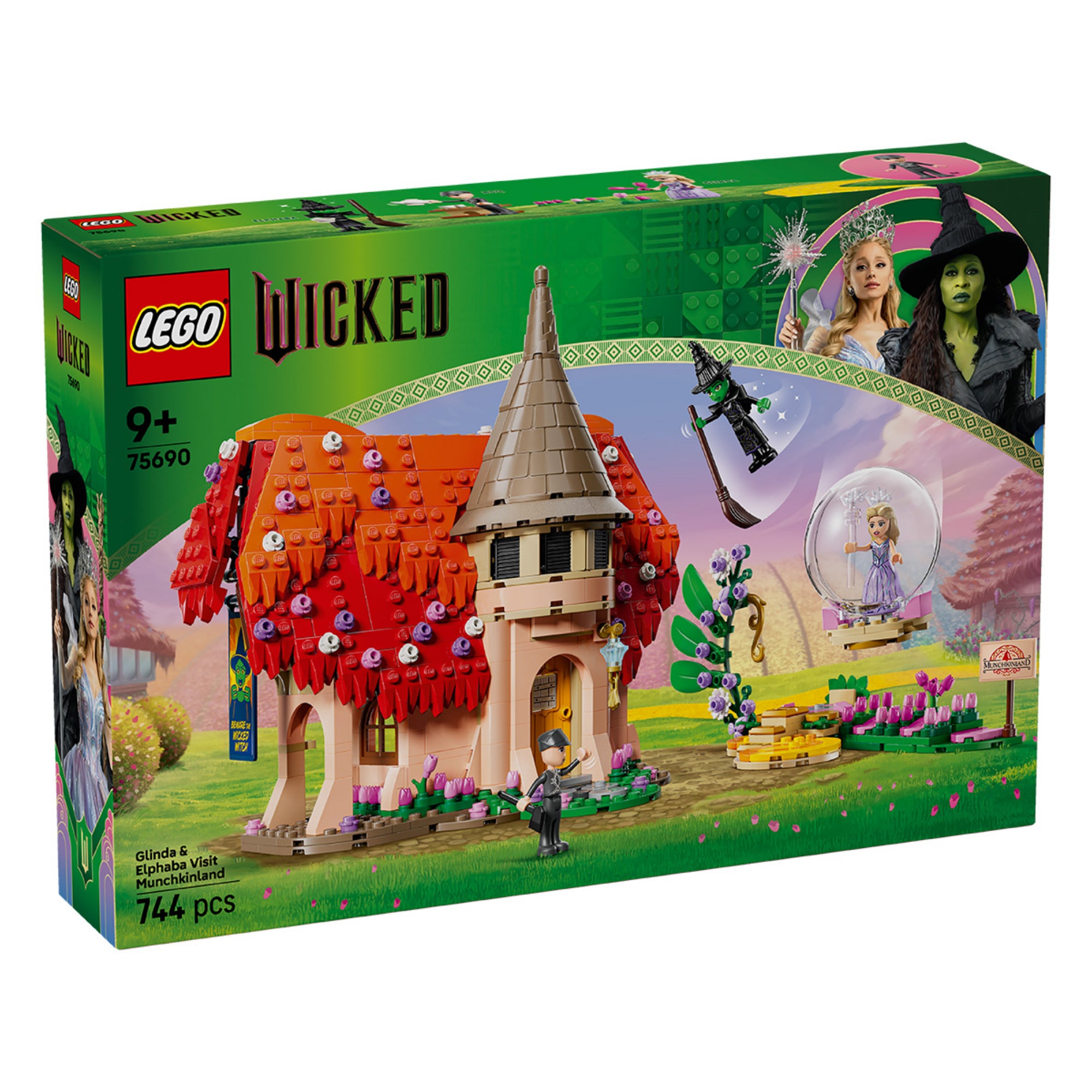 LEGO Wicked 75690 doboz elölnézet – Munchkinland ház és karakterek látványos grafikával