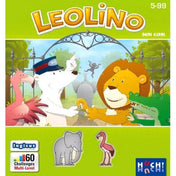 Leolino logikai játék doboza. A borítón vidám állatok láthatók, köztük egy oroszlán, jegesmedve és krokodil, akik egy állatkerti kapunál találkoznak.