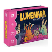 A Lumenara felfedezői társasjáték dobozának előlapja, rajta színes, kedves űrlényfigurákkal és a Pagony logóval, amely 6 éves kortól ajánlott, gyors, 20 perces családi játékot ígér.