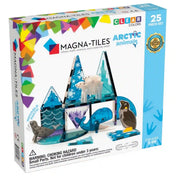 MAGNA-TILES Arctic Animals 25 darabos mágneses építőkészlet doboza, sarkvidéki állatfigurákkal és kék építőelemekkel.