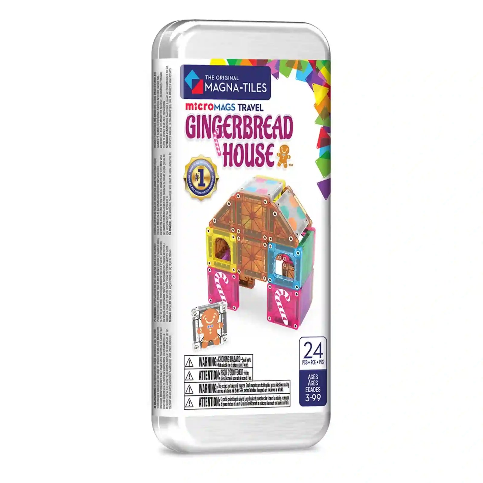 MAGNA-TILES microMAGS Travel Gingerbread House 24 darabos mágneses építőjáték praktikus, átlátszó utazódobozban.