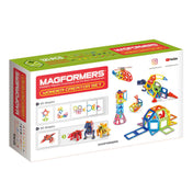 A csomag hátoldalán különféle 2D és 3D modellek, például helikopterek, robotok és házak láthatók.