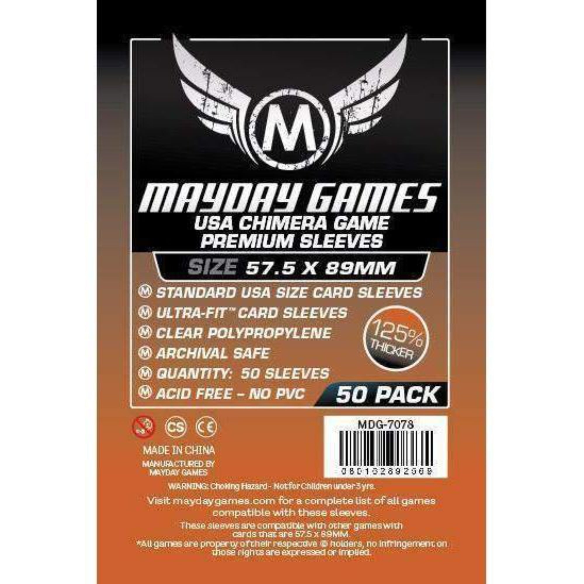 Mayday Games USA Chimera Game Premium Sleeves (57,5x89 mm) – 50 db prémium, 125%-kal vastagabb standard USA méretű kártyavédő csomagolás, Ultra-Fit kialakítással, savmentes és PVC-mentes kivitelben.