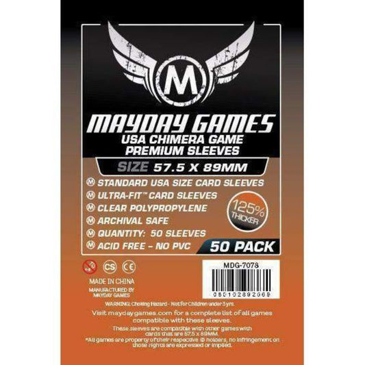 Mayday Games USA Chimera Game Premium Sleeves (57,5x89 mm) – 50 db prémium, 125%-kal vastagabb standard USA méretű kártyavédő csomagolás, Ultra-Fit kialakítással, savmentes és PVC-mentes kivitelben.