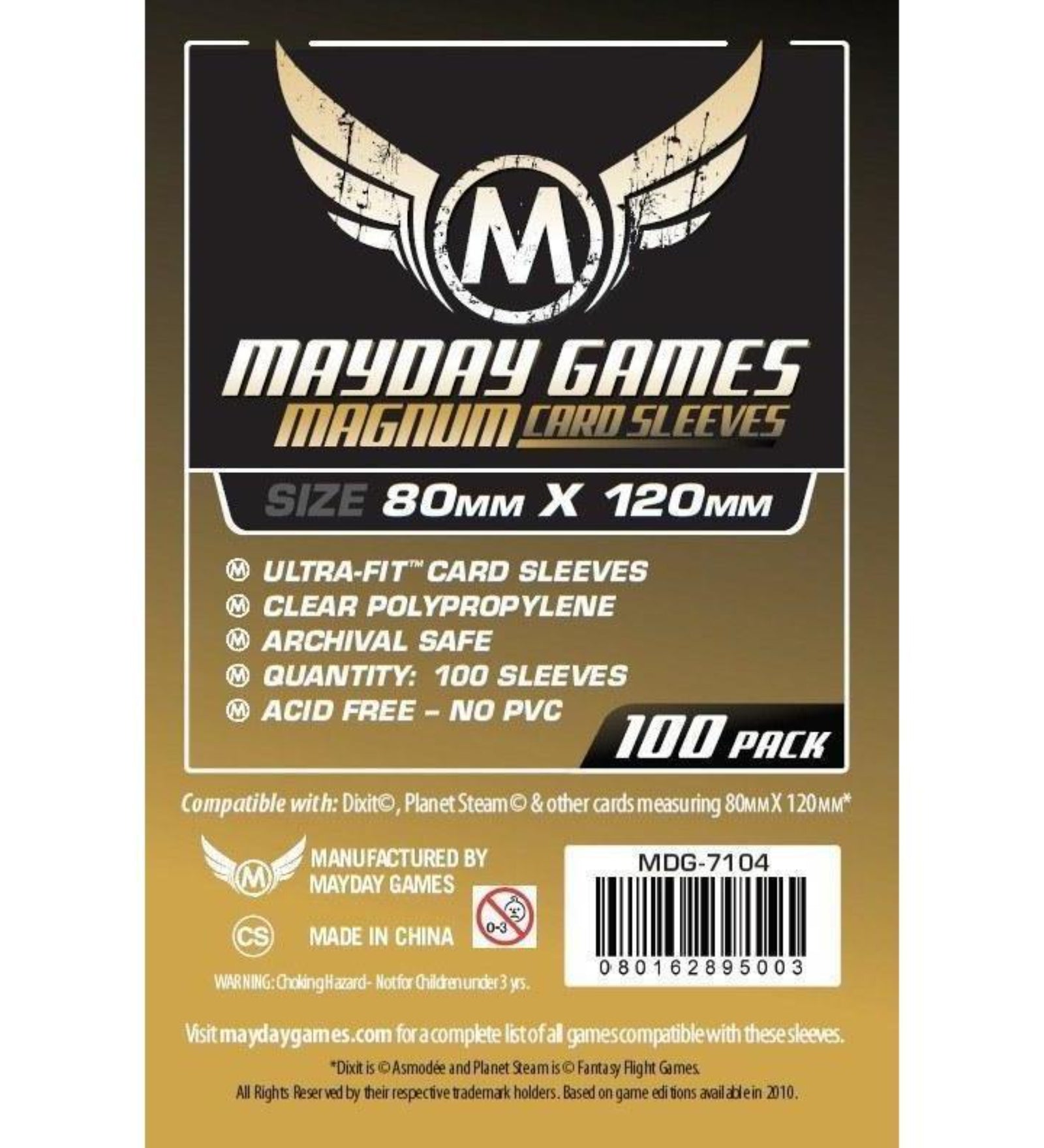 Mayday Games Magnum Card Sleeves (80x120 mm) – 100 db nagyméretű, Ultra-Fit kártyavédő csomagolás, átlátszó polipropilén, savmentes és PVC-mentes kivitelben, 100 darabos kiszerelésben.