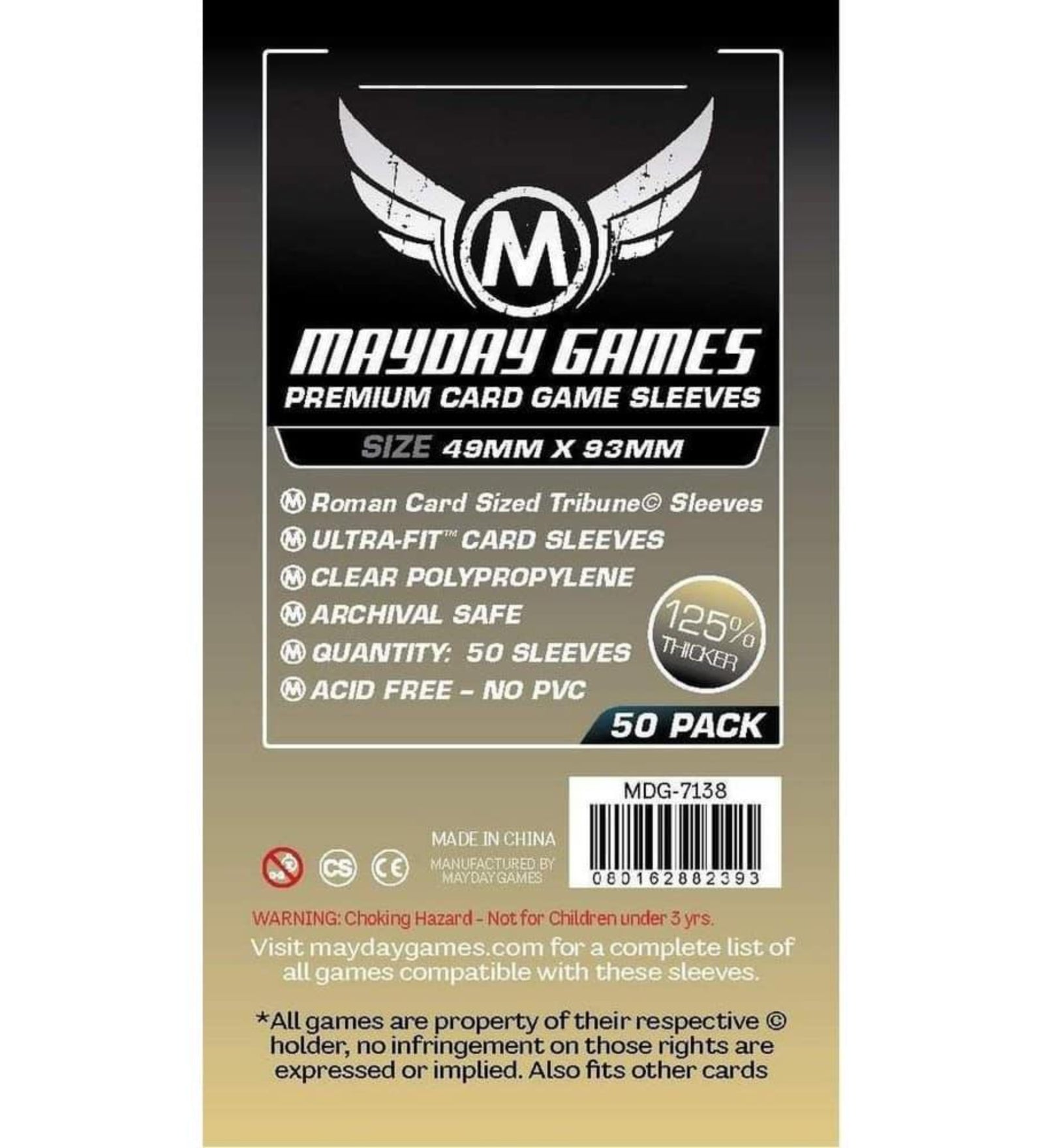 Mayday Games Premium Card Game Sleeves – Roman Card Sized Tribune (49x93 mm) – 50 db 125%-kal vastagabb Ultra-Fit kártyavédő csomagolás, átlátszó polipropilén, savmentes és PVC-mentes kivitelben.