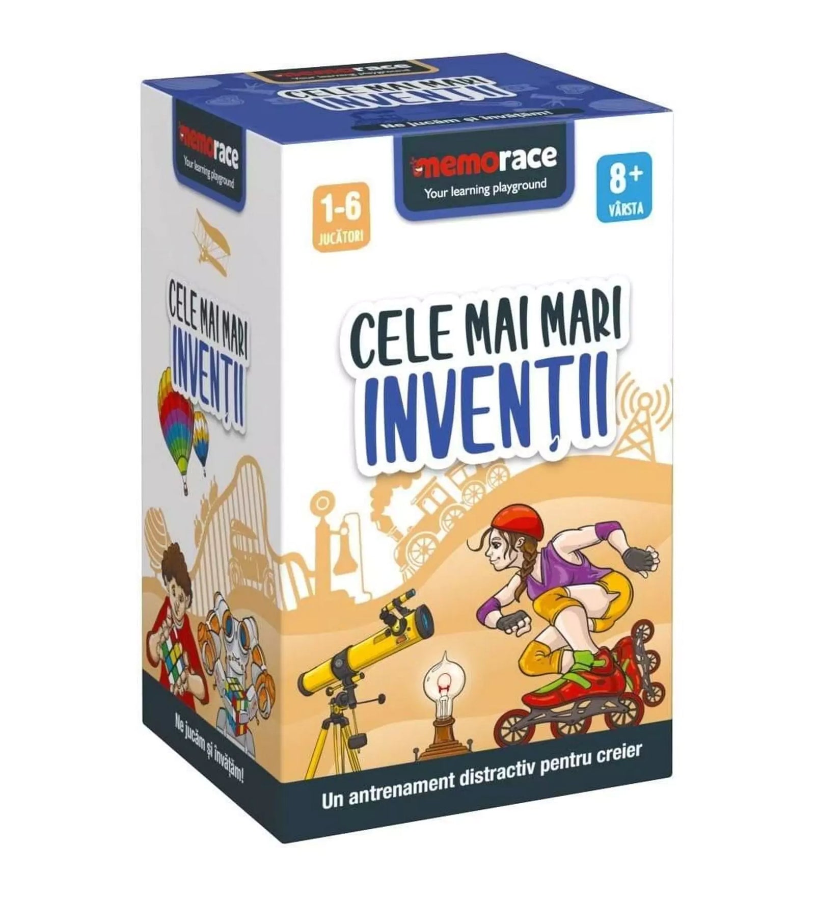 Memorace - Cele Mai Mari Invenții: A játék doboza, "Cele Mai Mari Invenții" című Memorace társasjáték, különböző találmányok és felfedezések bemutatásával.