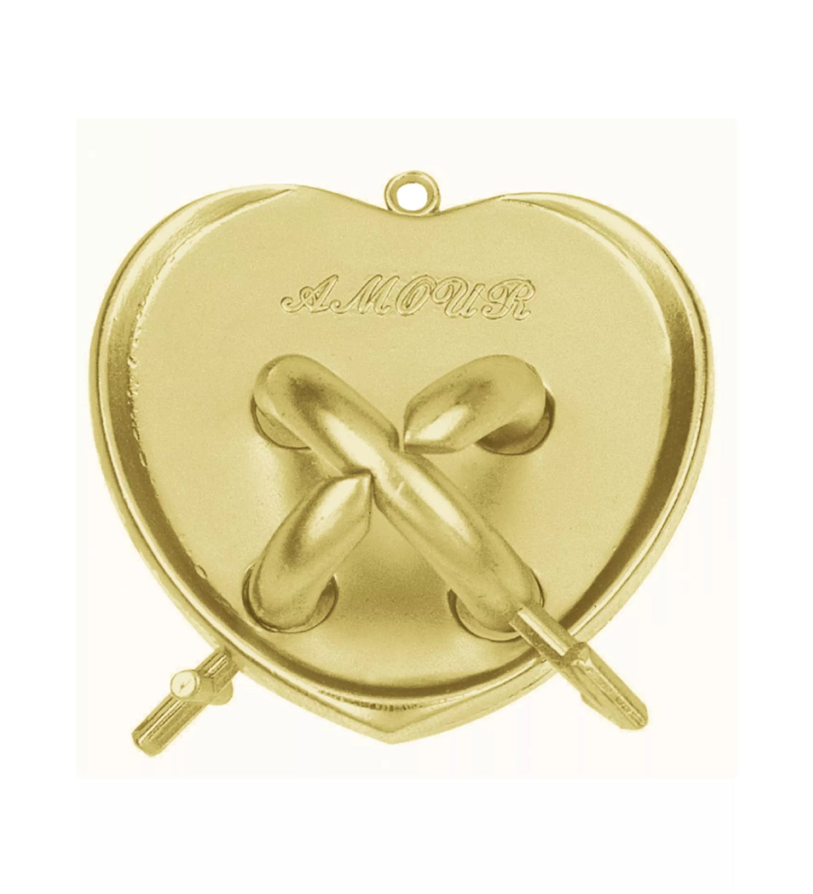Mini Huzzle Amour Gold – szív alakú, aranyszínű fém logikai kirakó, amely romantikus motívummal díszített és szétszedhető elemeket tartalmaz.