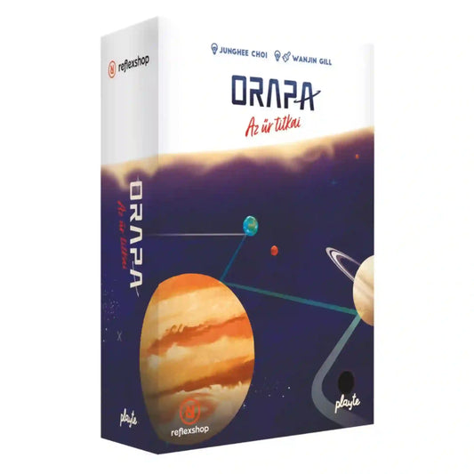 Orapa – Az űr titkai társasjáték doboza bolygókat ábrázoló grafikával.