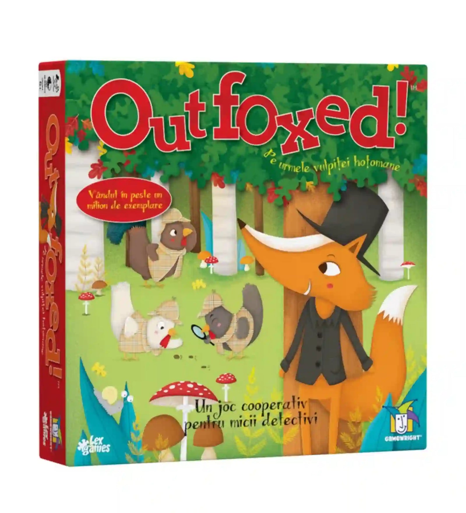 Az Outfoxed! – A ravasz róka nyomában társasjáték doboza elölnézetből a rókával és az erdei szereplőkkel.