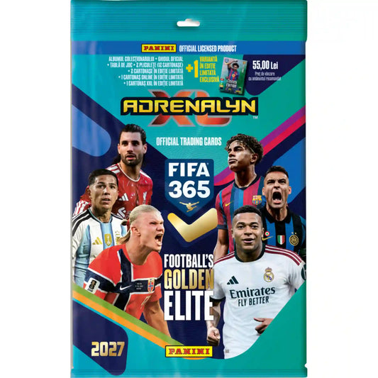 Panini Adrenalyn XL FIFA 365 2027 focis gyűjtőkártya kezdőcsomag albummal és limitált kiadású kártyákkal.