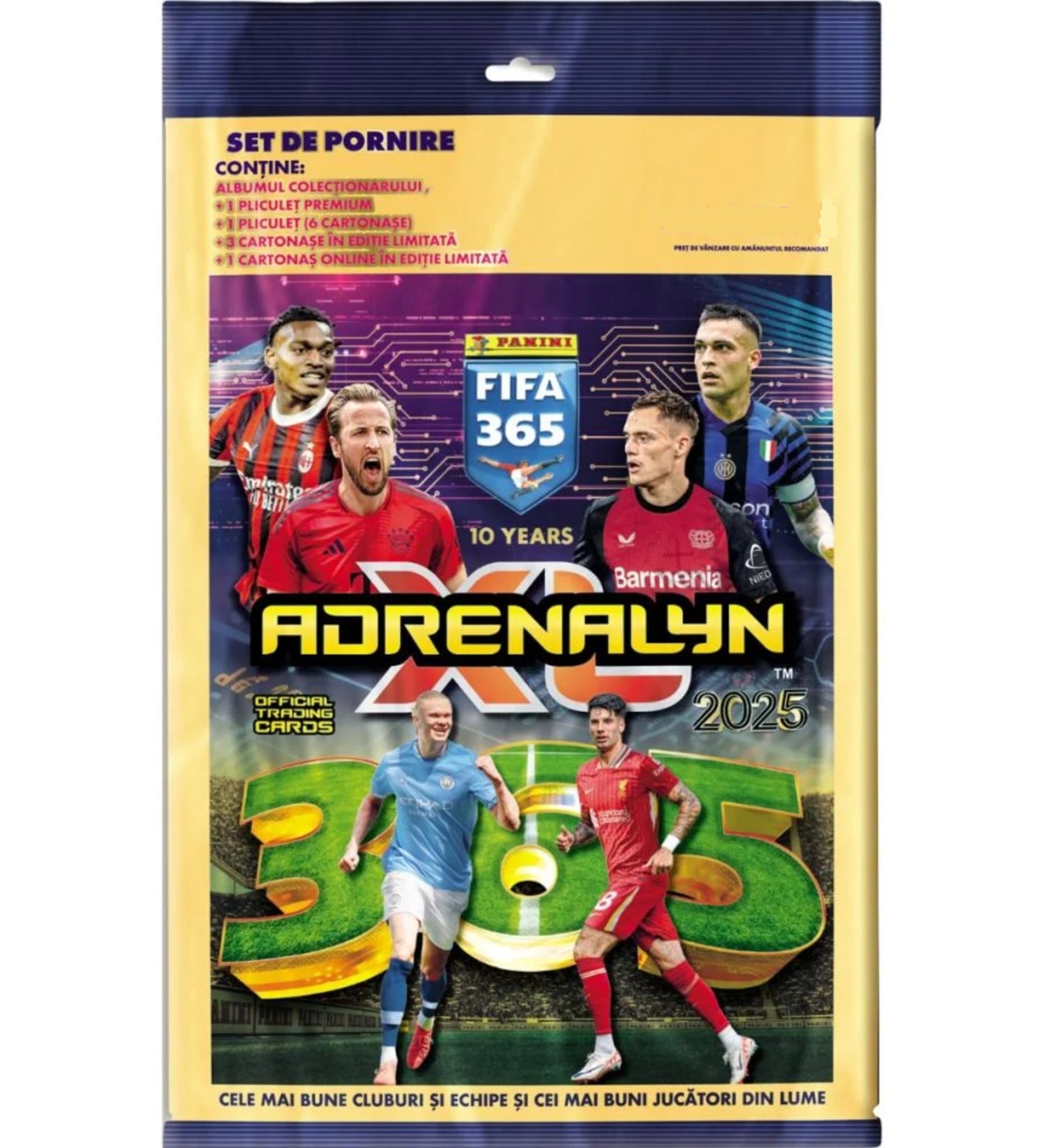 Panini FIFA 365 Adrenalyn XL 2025 Mega Starter Pack csomag, gyűjtőalbum, 6 kártya, limitált kiadású kártyák és online kártya, ideális futballrajongóknak.