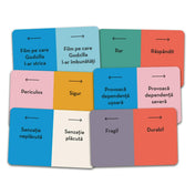 Pe aceeași lungime de undă társasjáték színes fogalomkártyái, ellentétpárokkal és irányjelző nyilakkal.