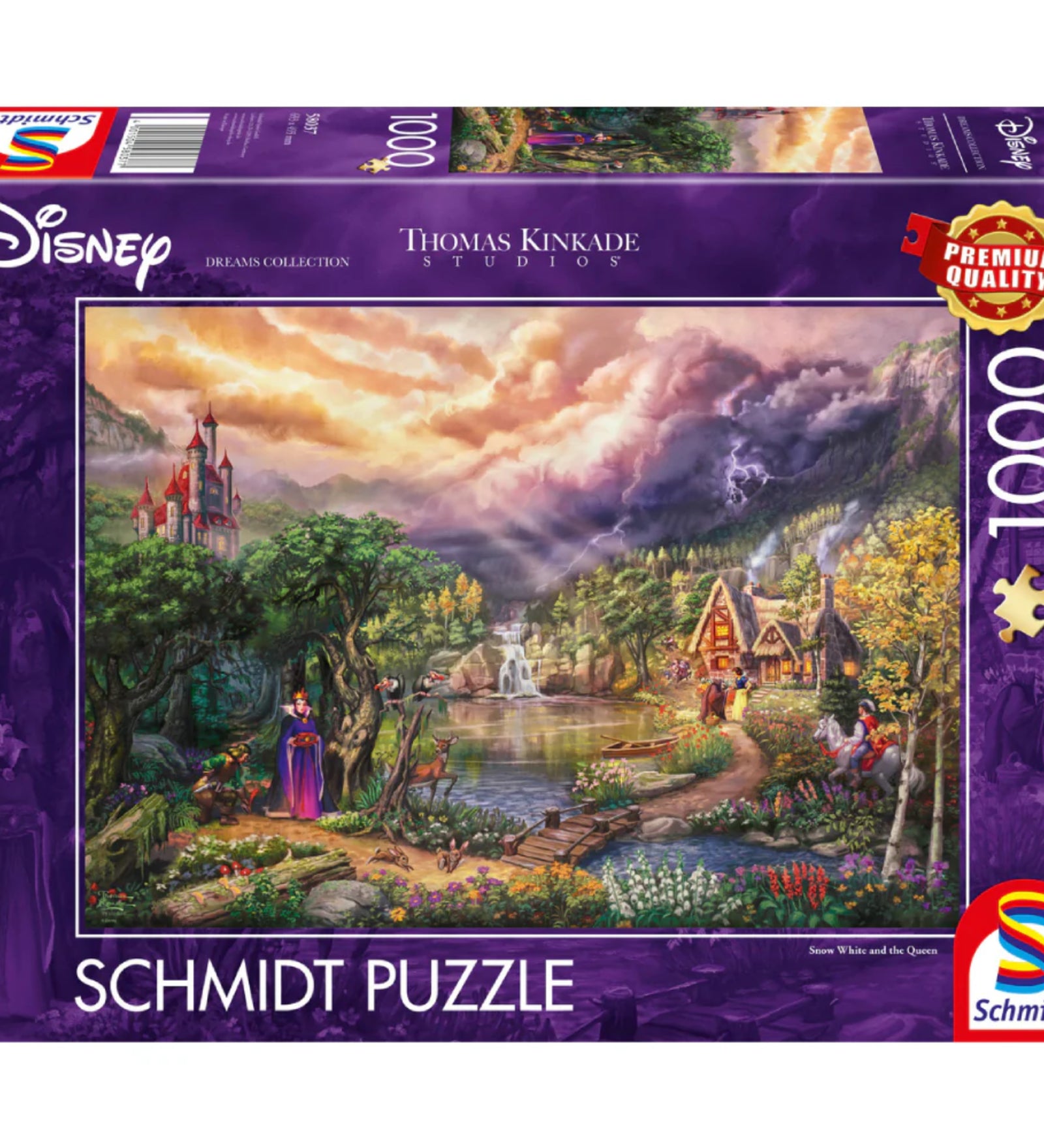 Puzzle Schmidt Disney – Hófehérke és a királynő, 1000 darabos puzzle doboza varázslatos, mesebeli tájképpel.